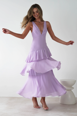 Charming Lilac V-Neck Spaghetti-Straps Sleeveless Prom Dresses Backless With Pleats