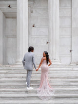 Romantic Strapless Sleeveless Mermaid Prom Dresses Column Gem With Lace-Up Back