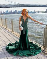 Chic Dark Green V-Neck Sleeveless Prom Dresses Mermaid Sheath With Beads