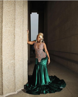 Chic Dark Green V-Neck Sleeveless Prom Dresses Mermaid Sheath With Beads