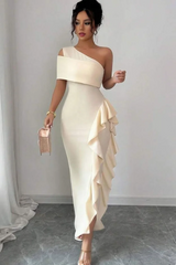 One Shoulder High Low Ruffles Mermaid Evening Bridesmaid Dresses