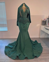 Veil for Dark Green V-neck Sleeveless Mermaid Floor length Prom Dresses-Ballbella