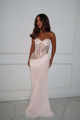 White Sweetheart Mermaid Lace Floor Length Prom Dresses