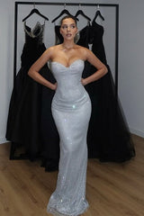 Charming Silver Sweetheart Beads Mermaid Prom Dresses Sleeveless On Sale