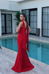Charming Red Strapless Satin Mermaid Prom Dresses Floor Length Sleeveless On Sale