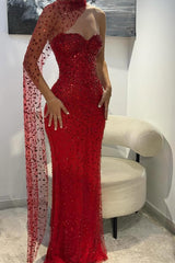 Gorgeous Red Sweetheart Mermaid Prom Dresses Sleeveless Strapless With Gem