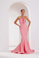 Modern Dusty Rose Strapless Satin Prom Dress Mermaid Sheath Sleeveless On Sale