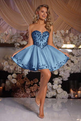 Gorgeous A-Line Satin Strapless Homecoming Dress Sleeveless Mini With Beads