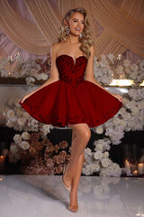 Gorgeous A-Line Satin Strapless Homecoming Dress Sleeveless Mini With Beads