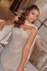 Dazzling Strapless Sleeveless Prom Dresses Mermaid Long Sheath With Gem