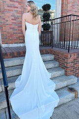 Chic Strapless Sleeveless Mermaid Wedding Dresses Satin Sheath Long With Buttons