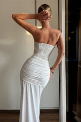 Sparking White Sweetheart Strapless Sleeveless Prom Dress Mermaid Beads Pleats With Zipper