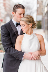 Beautiful Halter Satin Sleeveless Wedding Dresses A-Line Open Back With Buttons