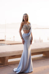 Dazzling Sweetheart Strapless Satin Mermaid Prom Dresses Sleeveless Beads With Flower