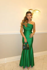 Classy Emerald Green Strapless Sleeveless Satin Prom Dress Mermaid Sheath On Sale
