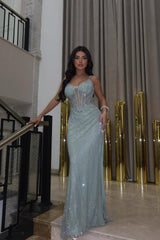 Chic Sweetheart Spaghetti-Strap Sleeveless Mermaid Prom Dresses Sheath With Lace-Up Back