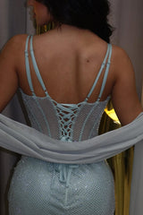 Chic Sweetheart Spaghetti-Strap Sleeveless Mermaid Prom Dresses Sheath With Lace-Up Back