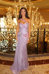 Charming Purple Sweetheart Sleeveless Mermaid Prom Dresses Gem Column With Ruffle Pleats
