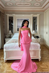 Pretty Flamingo Strapless Sleeveless Satin Mermaid Prom Dress Two Pieces Set On Sale