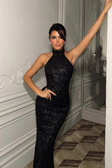 Charming Black Halter Sleeveless Sequins Prom Dresses Mermaid Column On Sale