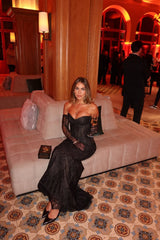 Luxury Black Sweetheart Strapless Lace Mermaid Prom Dresses Sheath With Gloves