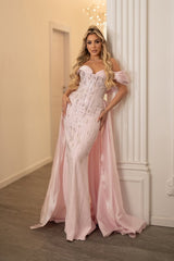 Glamorous Pink Off-The-Shoulder Mermaid Prom Dresses Sheath Gem With Zipper