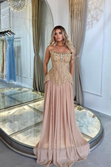 Dazzling Dusty Rose Strapless Sleeveless Chiffon Prom Dress A-Line Gem On Sale