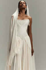 Timeless Strapless Sleeveless Chiffon Prom Dresses A-Line Lace-Up Back With Pleats