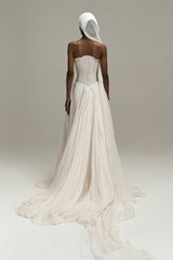 Timeless Strapless Sleeveless Chiffon Prom Dresses A-Line Lace-Up Back With Pleats