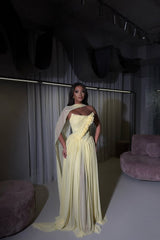 Dreamy Daffodil Strapless Sleeveless Chiffon Prom Dresses A-Line Long With Pleats