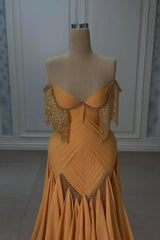 Chic Sweetheart Strapless Sleeveless Prom Dresses A-Line Beads With Pleats Tassel