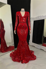 Chic V-Neck Long Sleeves Mermaid Prom Dresses Sheath Long With Zipper