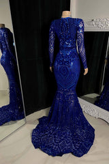 Chic V-Neck Long Sleeves Mermaid Prom Dresses Sheath Long With Zipper