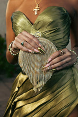 Minimalist Green V-Neck Hi-Lo Strapless Satin Prom Dresses Sleeveless With Lace-Up Back