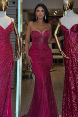 Charming Fuchsia Sweetheart Strapless Sleeveless Mermaid Prom Dresses Beads With Lace-Up Back