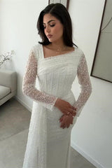 Glamorous Long Sleeves Mermaid Prom Dresses Column Beads With Pleats