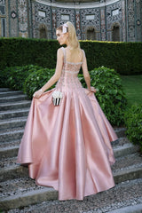 Elegant Dusty Pink Straps Sleeveless Satin A-Line Prom Dresses Beads With Zipper Pleats