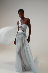 Charming One Shoulder Sleeveless Chiffon Prom Dresses Beads With Pleats Zipper