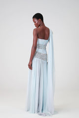 Charming One Shoulder Sleeveless Chiffon Prom Dresses Beads With Pleats Zipper
