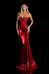 Romantic Burgundy Spaghetti Straps Sweetheart Sleeveless Prom Dresses Mermaid Beads With Lace-Up Back
