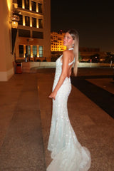 Charming Halter V-Neck Sleeveless Mermaid Prom Dresses Gem Backless With Zipper