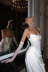 Charming Strapless Satin Mermaid Prom Dresses Sheath With Lace-Up Back