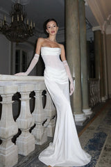 Charming Strapless Satin Mermaid Prom Dresses Sheath With Lace-Up Back