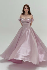 Graceful Chocolate Off The Shoulder Satin Prom Dresses A-Line Gem With Lace-Up Back