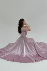 Graceful Chocolate Off The Shoulder Satin Prom Dresses A-Line Gem With Lace-Up Back