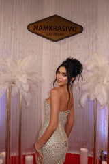 Dazzling Strapless Sleeveless Mermaid Prom Dresses Sheath Gem With Lace-Up Back