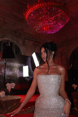 Dazzling Strapless Sleeveless Mermaid Prom Dresses Sheath Gem With Lace-Up Back