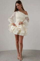 Elegant Long Sleeves Chiffon Homecoming Dresses Mini With Ruffles