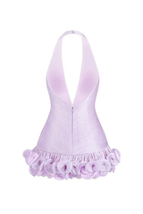 Pretty Lilac Halter V-Neck Homecoming Dresses Mini With Zipper