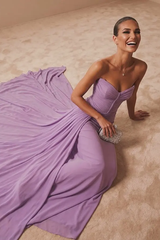 Glamorous Lavender Sweetheart Strapless Sleeveless Chiffon Prom Dresses Mermaid With Zipper
